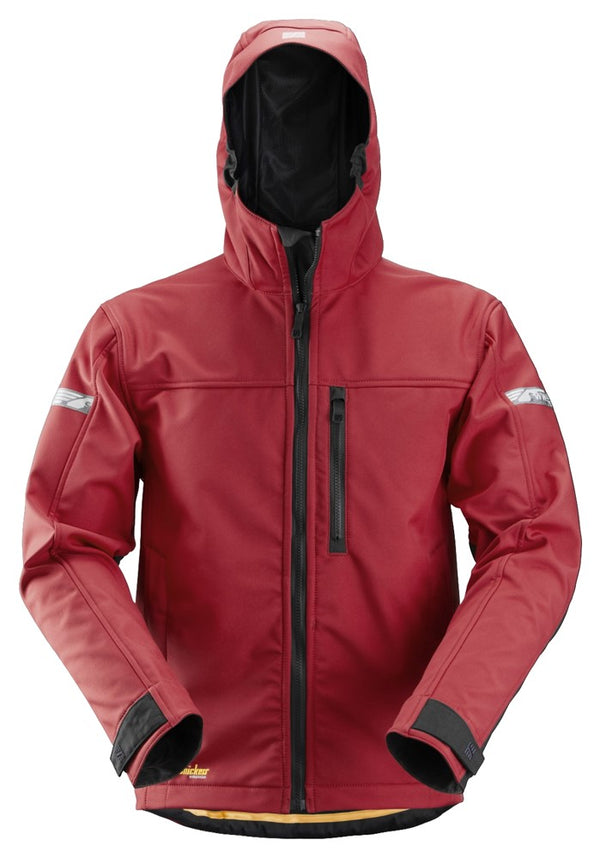 Snickers 1229 Allroundwork Soft Shell Jack Met Capuchon Chili Red - Black
