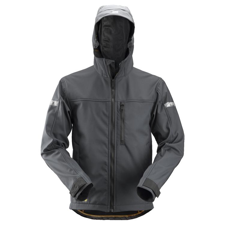 Snickers 1229 Allroundwork Soft Shell Jack Met Capuchon Steel Grey - Black