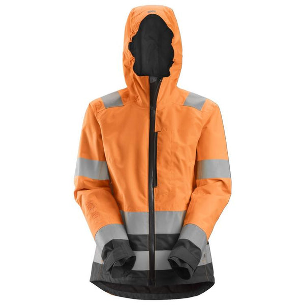 Snickers 1347 Allroundwork Dames High-Vis Waterproof Shell Jack Klasse 2/3 Hv Orange - Steel Grey