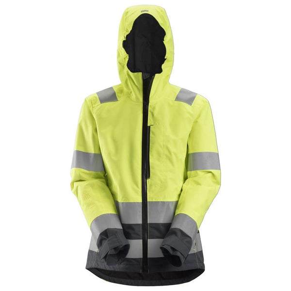 Snickers 1347 Allroundwork Dames High-Vis Waterproof Shell Jack Klasse 2/3 Hv Yellow - Steel Grey