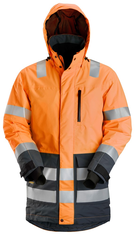 Snickers 1830 Allroundwork High-Vis Waterproof Parka Kl 3 Hv Orange - Steel Grey