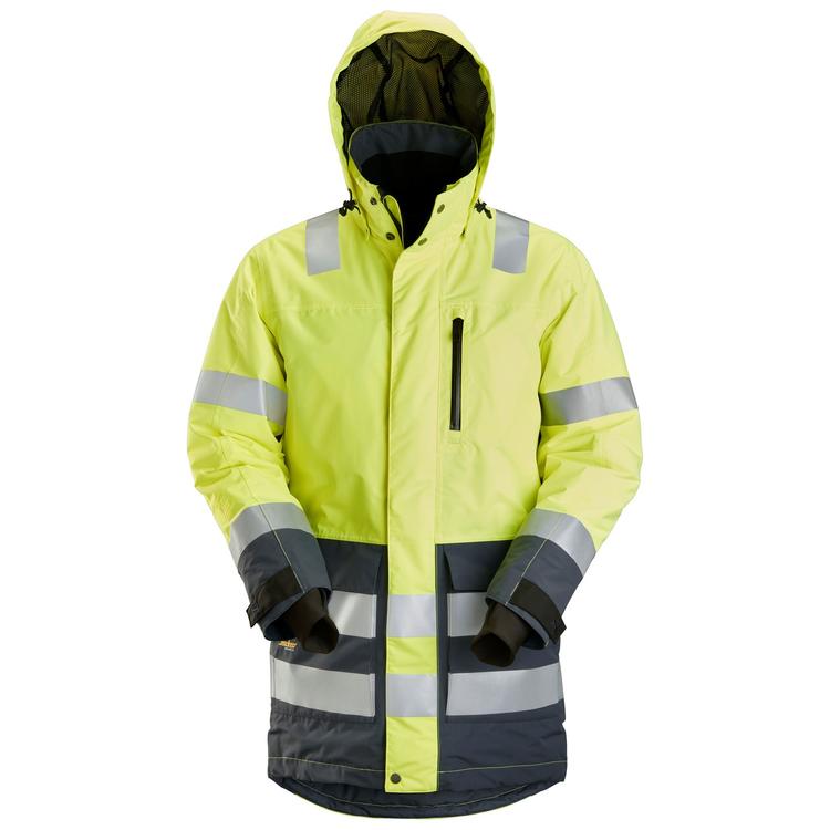 Snickers 1830 Allroundwork High-Vis Waterproof Parka Kl 3 Hv Yellow - Steel Grey