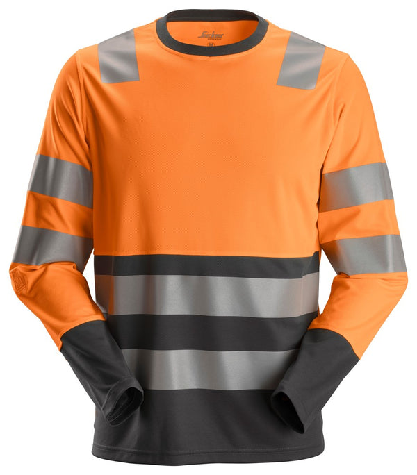 Snickers 2433 Allroundwork High-Vis T-Shirt Met Lange Mouwen Klasse 2 Hv Orange - Steel Grey
