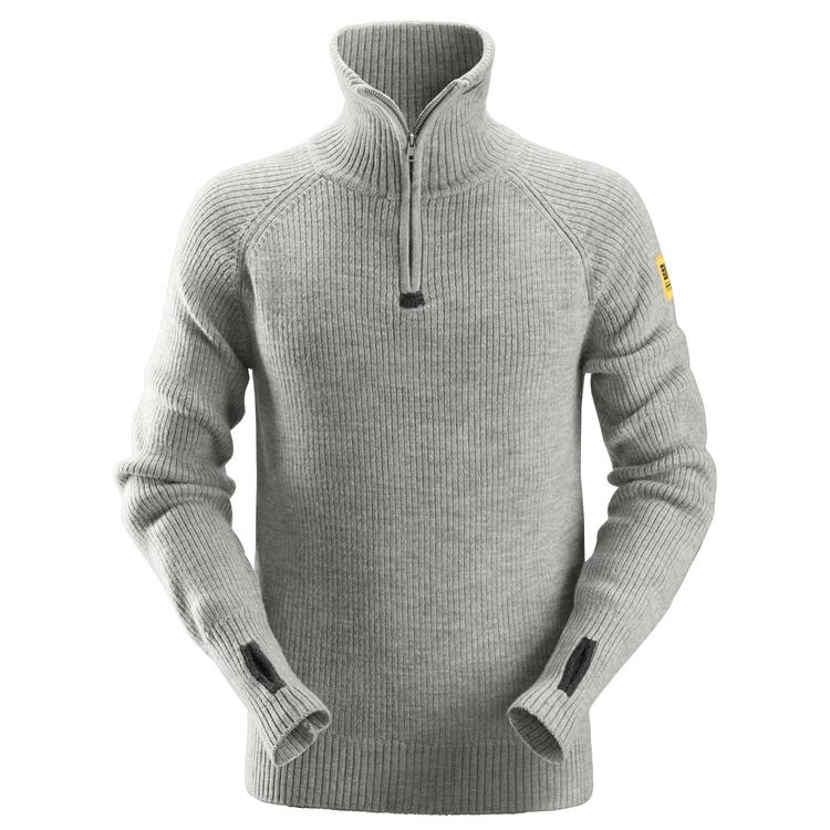 Snickers 2905 1/2 Zip Wollen Sweater Light Grey Melange - Base