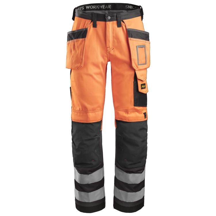 Snickers 3233 High-Vis Broek Met Holsterzakken Klasse 2 Hv Orange - Muted Black