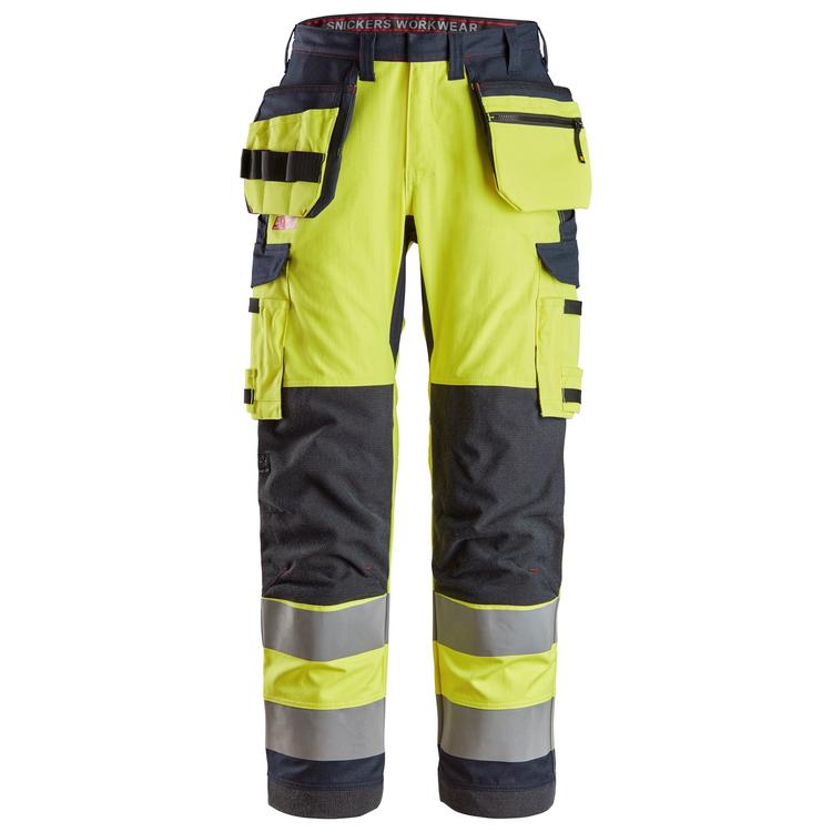 Snickers 6261 Protecwork Werkbroek Met Holsterzakken En Symmetrische Zakken High-Vis Klasse 2 Hv Yellow - Navy