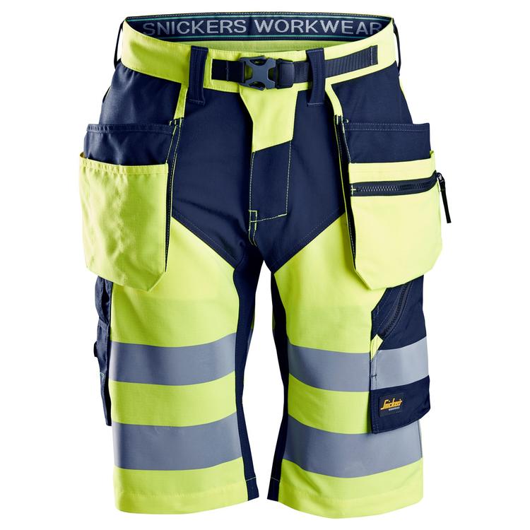 Snickers 6933 Flexiwork High-Vis Korte Broek+ Met Holsterzakken Klasse 1 Hv Yellow - Navy