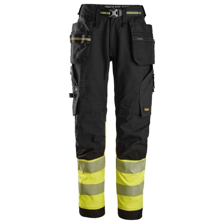 Snickers 6934 High-Vis Klasse 1 Stretch Werkbroek Met Holsterzakken Black - Hv Yellow