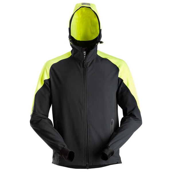 Snickers 8025 Neon Hoodie Met Rits Black - Neon Yellow