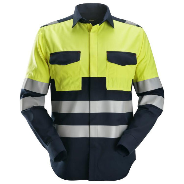 Snickers 8560 Protecwork Shirt Met Lange Mouwen High-Vis Klasse 1 Navy - Hv Yellow